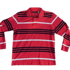 Vintage Siegfried & Company Men Large Stripes Long Sleeve Polo red